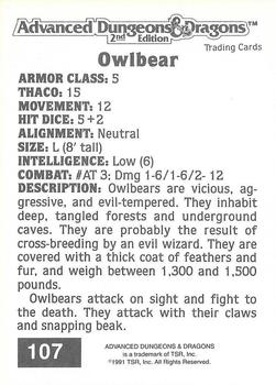 1991 TSR Advanced Dungeons & Dragons #107 Owlbear Back