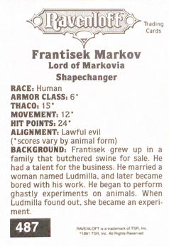 1991 TSR Advanced Dungeons & Dragons #487 Frantisek Markov, Lord of Markovia Back