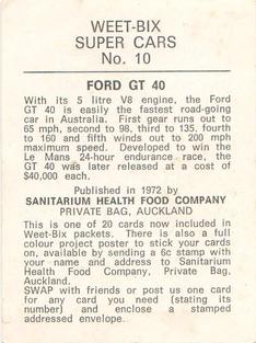 1972 Sanitarium Weet-Bix Super Cars #10 Ford GT 40 Back