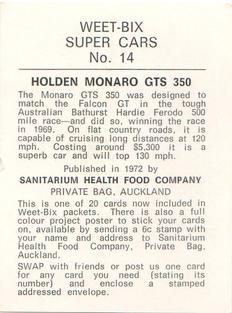 1972 Sanitarium Weet-Bix Super Cars #14 Holden Monaro GTS 350 Back