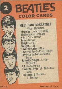 1964 Topps Beatles Color #2 Meet Paul McCartney Back