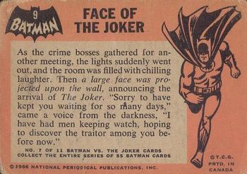 1966 O-Pee-Chee Batman (Black Bat Logo) #9 Face of the Joker Back