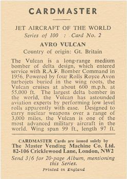 1958 Cardmaster Jet Aircraft of the World #2 Avro Vulcan Back