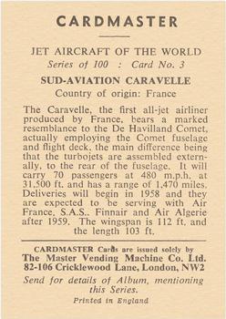 1958 Cardmaster Jet Aircraft of the World #3 Sud-Aviation Caravelle Back