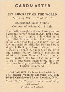 1958 Cardmaster Jet Aircraft of the World #7 Supermarine Swift Back