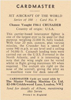 1958 Cardmaster Jet Aircraft of the World #9 Chance Vought F8U-1 Crusader Back