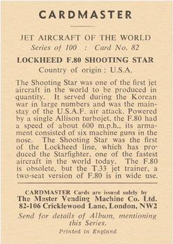 1958 Cardmaster Jet Aircraft of the World #82 Lockheed F.80 Shooting Star Back