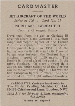 1958 Cardmaster Jet Aircraft of the World #91 Nord 1405. Gerfaut II Back