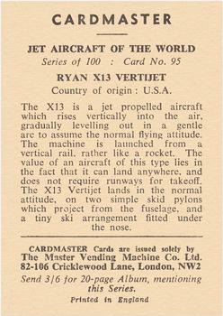 1958 Cardmaster Jet Aircraft of the World #95 Ryan X13 Verijet Back