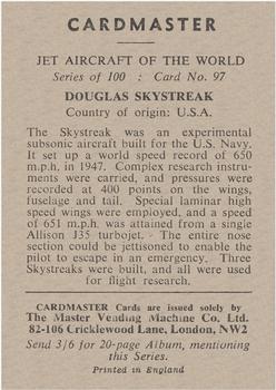 1958 Cardmaster Jet Aircraft of the World #97 Douglas Skystreak Back