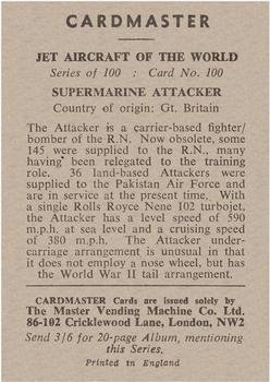 1958 Cardmaster Jet Aircraft of the World #100 Supermarine Attacker Back