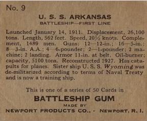 1936 Newport Products Battleship Gum (R20) #9 U.S.S. Arkansas Back