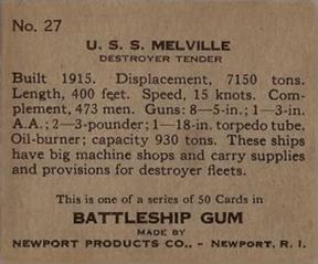 1936 Newport Products Battleship Gum (R20) #27 U.S.S. Melville Back