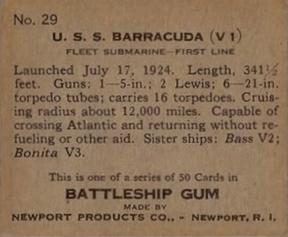1936 Newport Products Battleship Gum (R20) #29 U.S.S. Barracuda (V1) Back