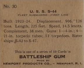 1936 Newport Products Battleship Gum (R20) #30 U.S.S. S-44 Back