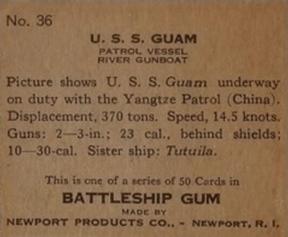1936 Newport Products Battleship Gum (R20) #36 U.S.S. Guam Back