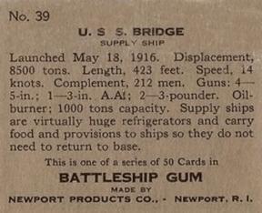 1936 Newport Products Battleship Gum (R20) #39 U.S.S. Bridge Back