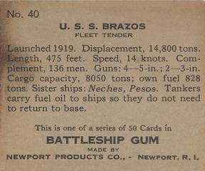 1936 Newport Products Battleship Gum (R20) #40 U.S.S. Brazos Back