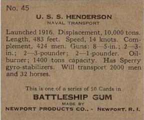 1936 Newport Products Battleship Gum (R20) #45 U.S.S. Henderson Back