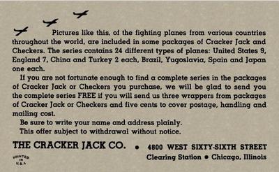 1940 Cracker Jack Fighting Planes (E151) #NNO Brazil: Muniz M-7 Back