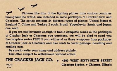 1940 Cracker Jack Fighting Planes (E151) #NNO United States: Seversky P-35 Back