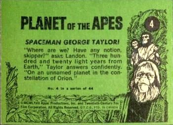 1969 O-Pee-Chee Planet of the Apes #4 Spaceman George Taylor! Back