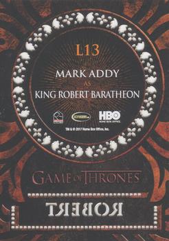 2017 Rittenhouse Game of Thrones Valyrian Steel - Laser Cut #L13 King Robert Baratheon Back
