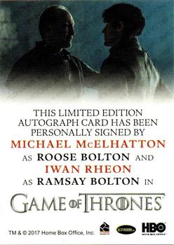 2017 Rittenhouse Game of Thrones Valyrian Steel - Dual Autographs #NNO Michael McElhatton  / Iwan Rheon Back