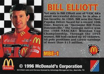 1996 Collect-A-Card The Adventures of Ronald McDonald: The McDonaldland 500 - Bill Elliot Racing Tips #MBE-1 Bill Elliott Back