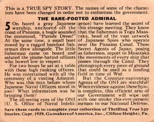 1939 True Spy Stories (R156) #5 The Bare-Footed Admiral Back