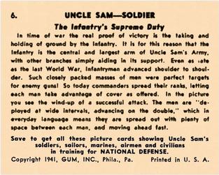 1941 Gum Inc. Uncle Sam (R157) #6 The Infantry's Supreme Duty Back