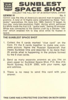 1975 Sunblest Space Shot #6 Gemini IV Back