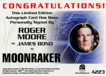 2017 Rittenhouse James Bond Archives Final Edition - Autographs #A223 Roger Moore Back