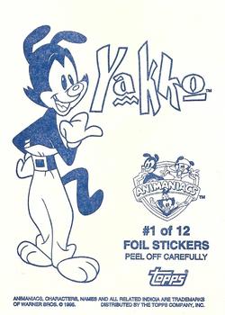 1995 Topps Animaniacs - Foil Stickers #1 Yakko Back