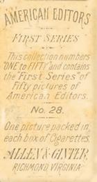 1887 Allen & Ginter American Editors (N1) #28 Page McCarty Back