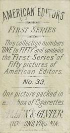 1887 Allen & Ginter American Editors (N1) #33 Mrs. E.J. Nicholson Back