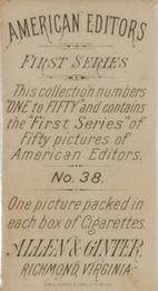 1887 Allen & Ginter American Editors (N1) #38 Joseph Pulitzer Back