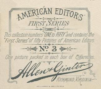 1887 Allen & Ginter American Editors (N35) #3 John Arkins Back