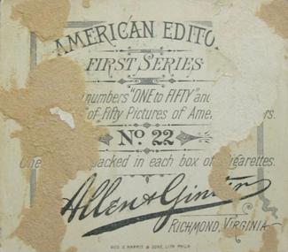 1887 Allen & Ginter American Editors (N35) #22 Henry W. Grady Back