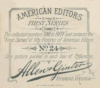 1887 Allen & Ginter American Editors (N35) #24 Jos. R. Hawley Back