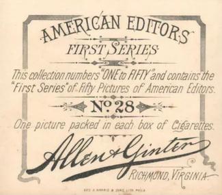 1887 Allen & Ginter American Editors (N35) #28 Page McCarty Back
