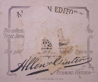 1887 Allen & Ginter American Editors (N35) #33 Mrs. E.J. Nicholson Back