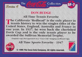1995 Collect-A-Card Coca-Cola Collection Series 4 - All-Time Sports Favorites #SF-7 Don Budge Back