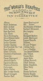 1888 Allen & Ginter World's Beauties (N26) #NNO Ida Louisa Ramsay Back