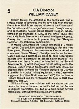 1988 Eclipse Iran-Contra Scandal #5 William Casey Back