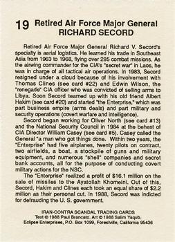 1988 Eclipse Iran-Contra Scandal #19 Richard Secord Back