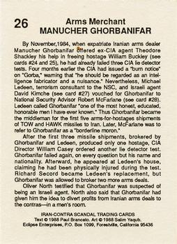 1988 Eclipse Iran-Contra Scandal #26 Manucher Ghorbanifar Back