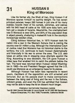 1990 Eclipse Friendly Dictators #31 Hussan II Back