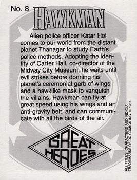 1987 DC Comics Backing Board Cards #8 Hawkman Back