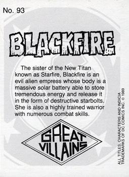 1989 DC Comics Backing Board Cards #93 Blackfire Back